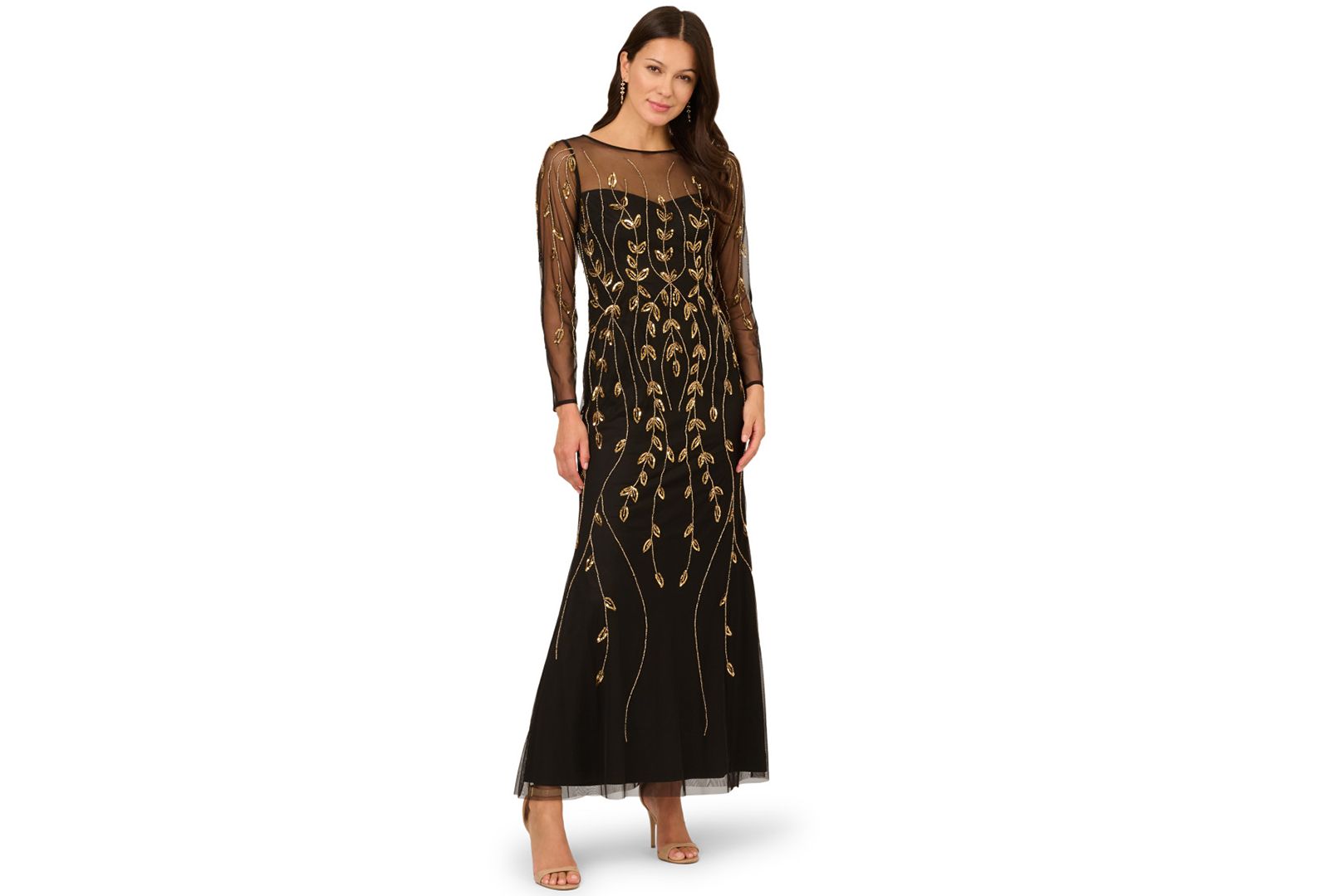 Adrianna Papell Women's Beaded Long-Sleeve Dress