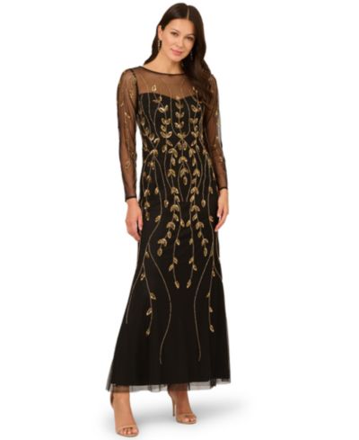 Adrianna Papell Women's Beaded Long-Sleeve Dress