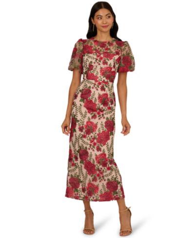 Платье Adrianna Papell Women's Embroidered Puff Sleeve