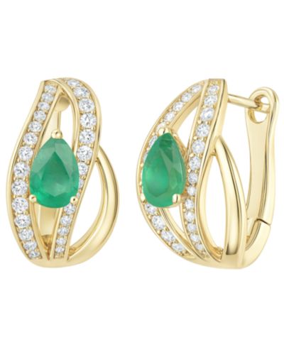 Серьги-подвески Macy's Emerald и Diamond 14k Gold