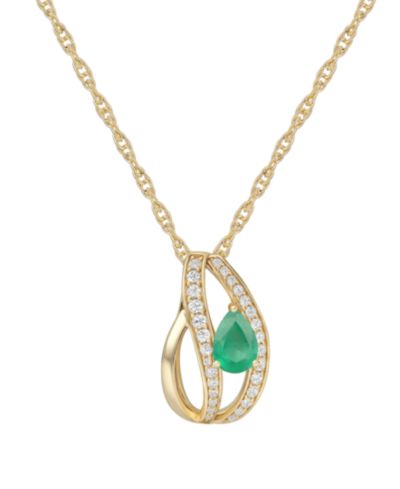 Macy's Emerald (5/8 ct. t.w.) and Diamond (1/4 ct. t.w.) Pendant Necklace in 14k Gold (also in 14k White Gold Sapphire & 14k Gold Ruby)