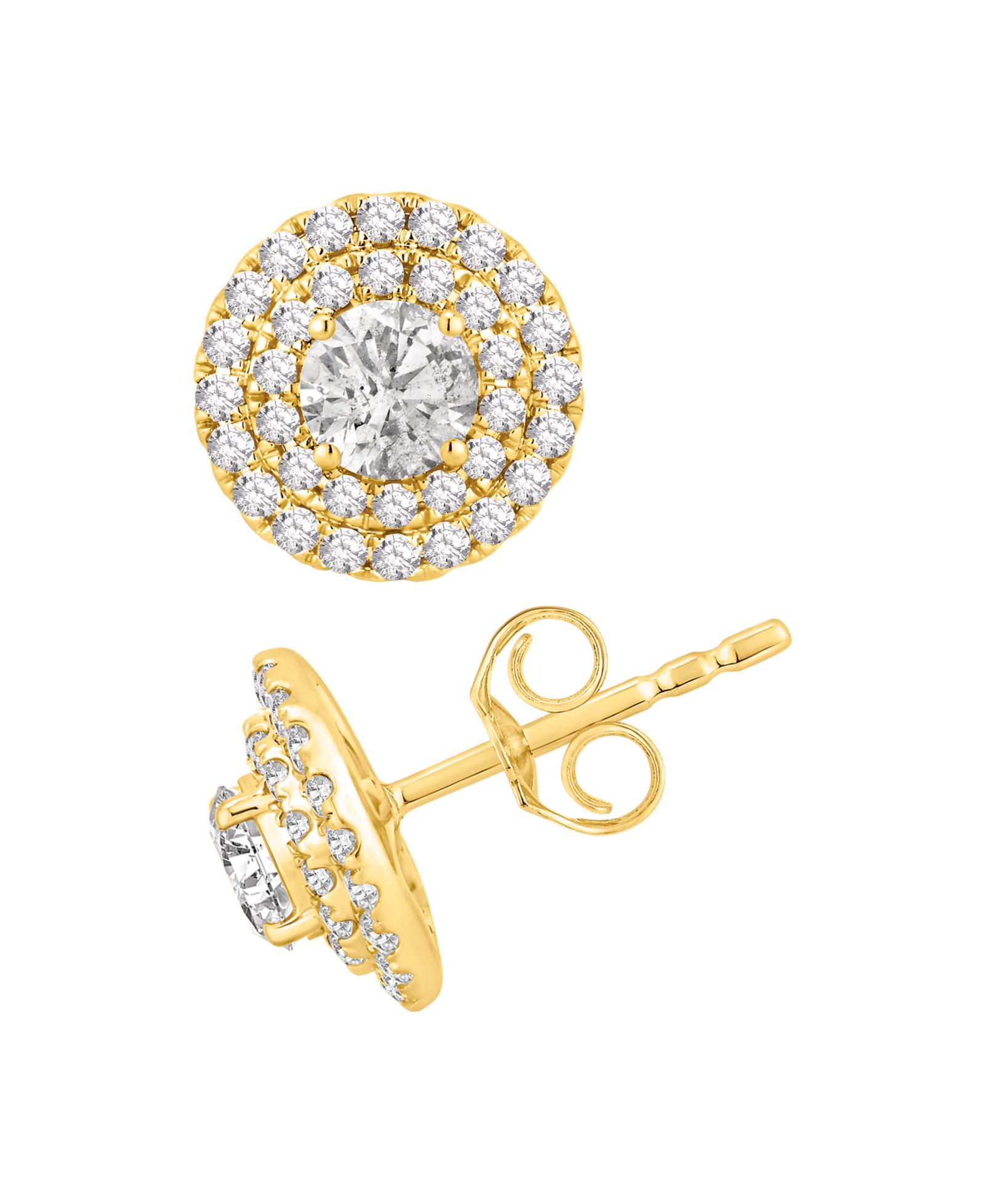 Серьги-гвоздики Diamond Halo в желтом золоте 14k