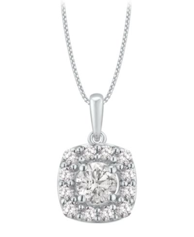 Macy's Diamond Square Halo Pendant Necklace (3/4 ct. t.w.) in 14k White Gold