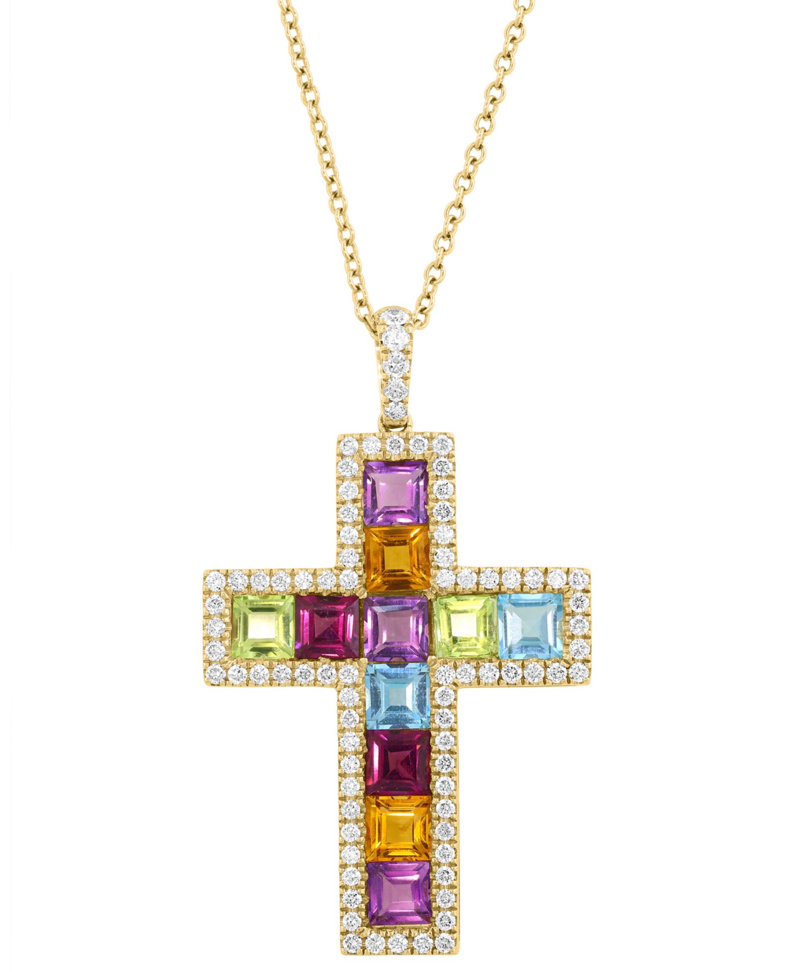 Подвеска-кулон EFFY Collection Diamond (3/8 ct. t.w.) и Multi-Gemstone (2-3/4 ct. t.w.) в 14k Yellow Gold