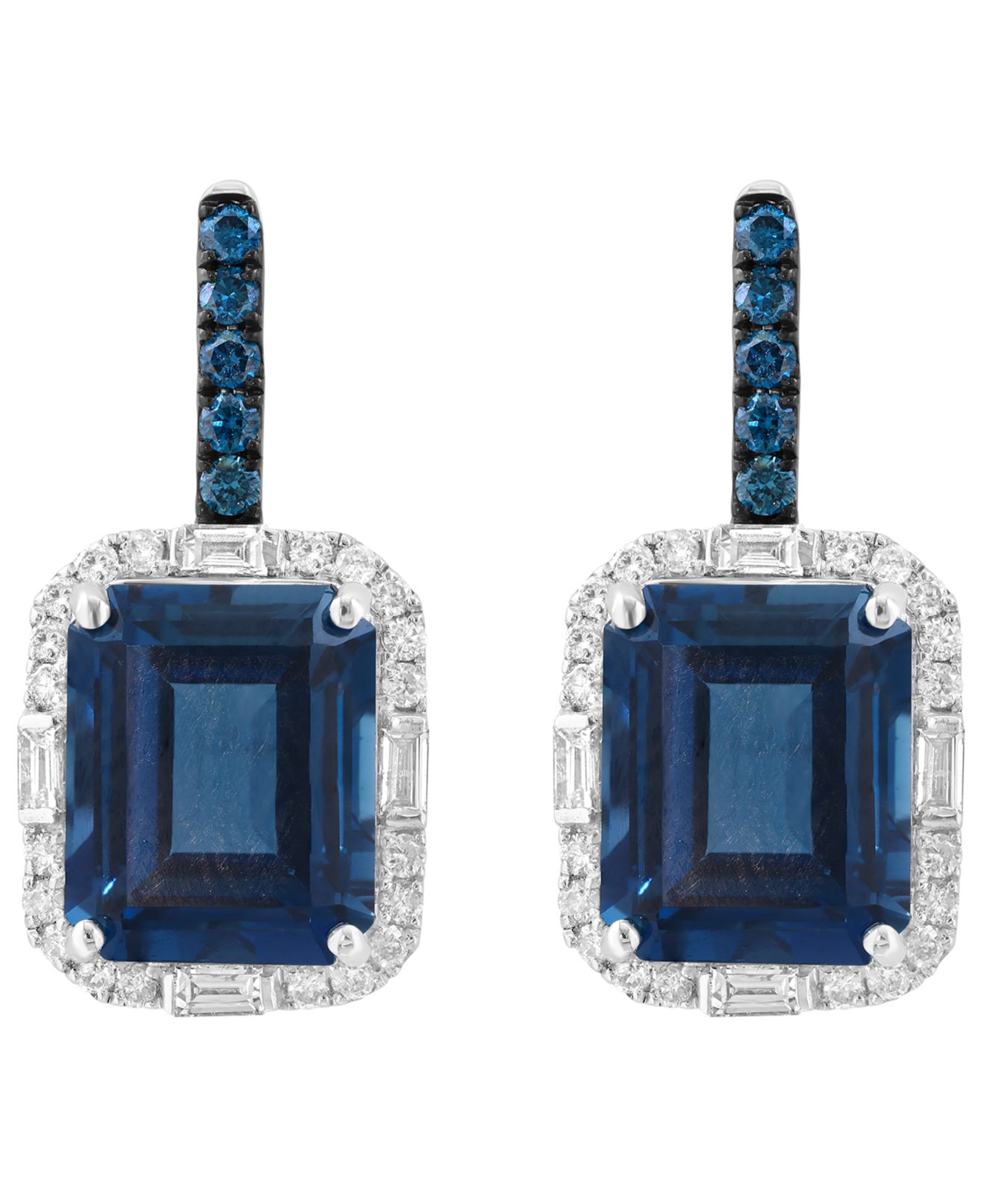 EFFY Collection White and Blue Diamond (1/2 ct. t.w.), London Blue Topaz (3-3/4 ct. t.w.) Earrings in 14k White Gold