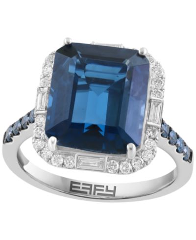 EFFY Collection White and Blue Diamond (1/2 ct. t.w.) and London Blue Topaz (6-5/8 ct. t.w.) Ring in 14k White Gold