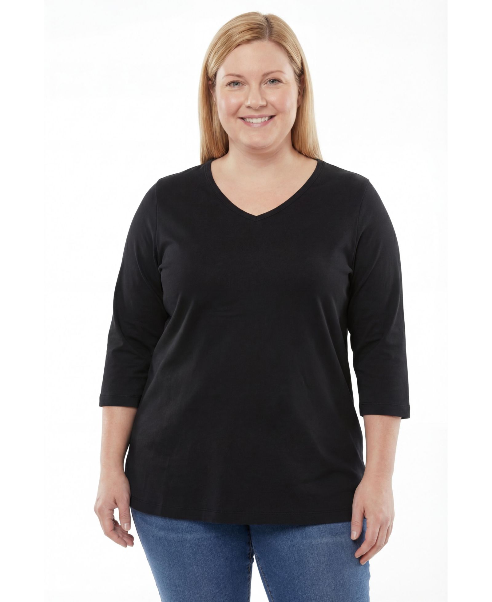 Woman Within Plus Size Within Perfect Three-Quarter Sleeve V-Neck Tunic