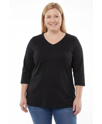 Женский туник Woman Within Plus Size Perfect Three-Quarter Sleeve V-Neck