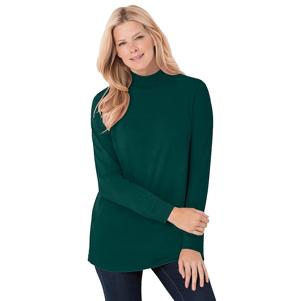 Woman Within Plus Size Mockneck Tee с длинным рукавом