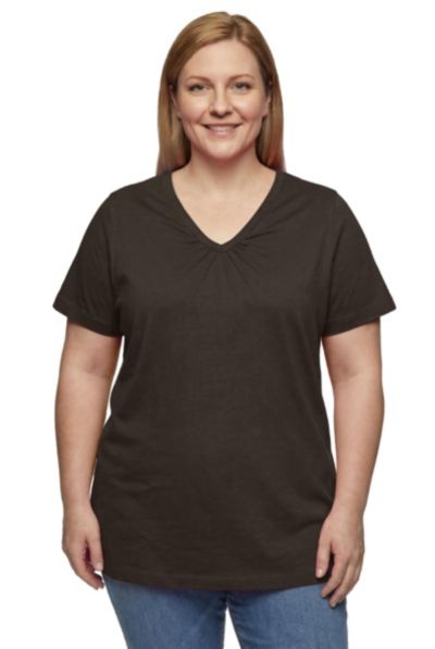 Женский туник Woman Within Plus Size Perfect Short-Sleeve Shirred V-Neck