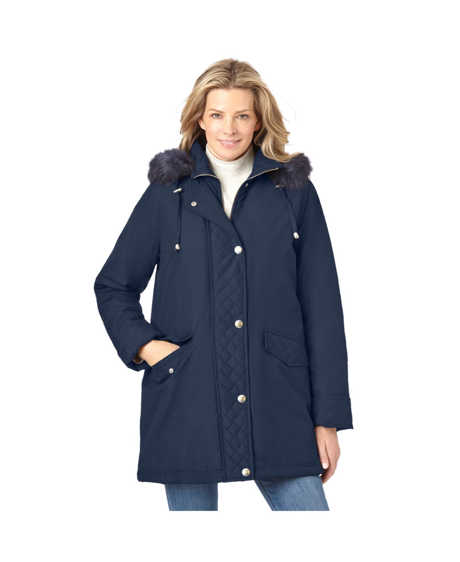 Woman Within Plus Size Faux Fur Down Parka Coat