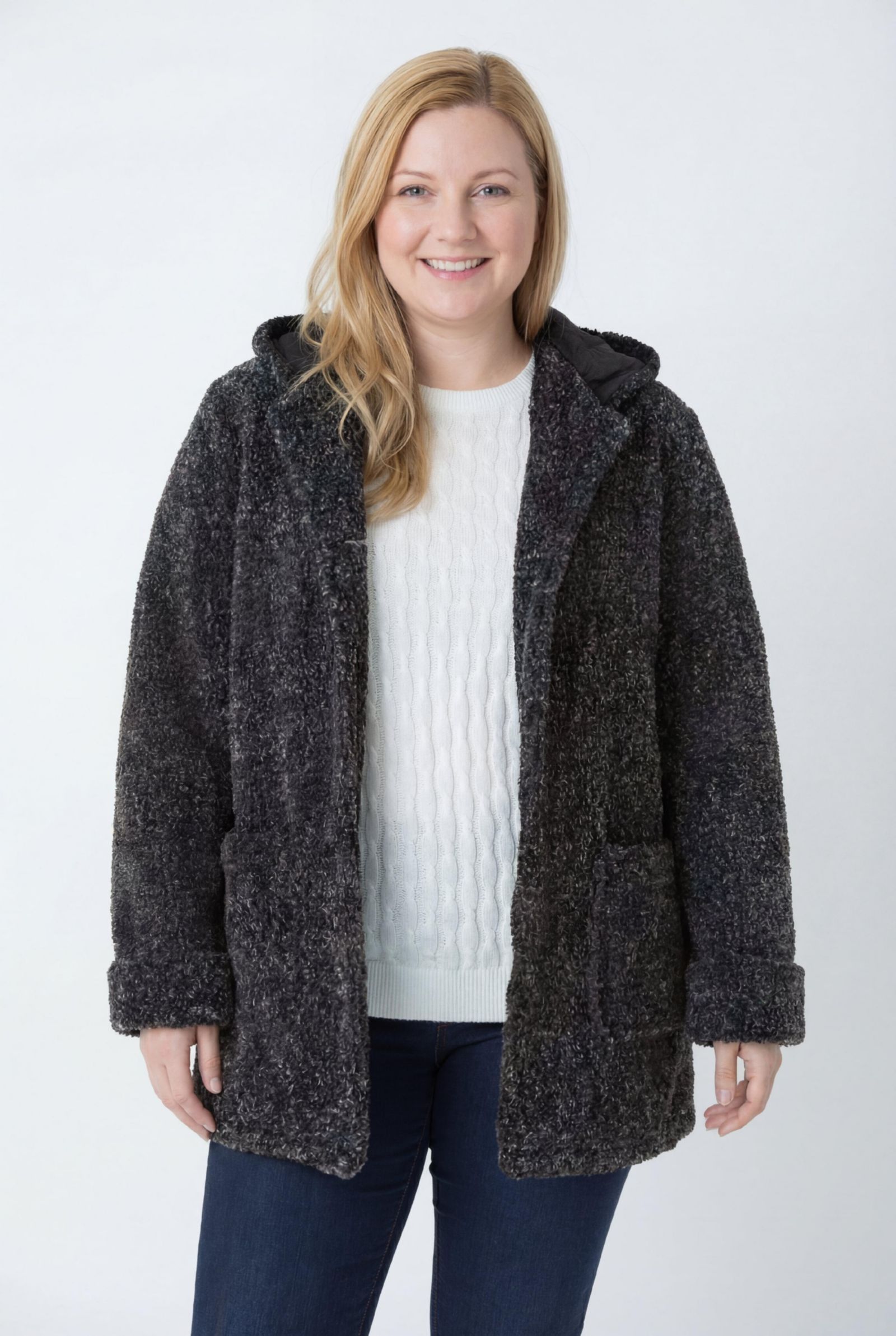 Woman Within Plus Size Short Hooded Berber Fleece Jacket