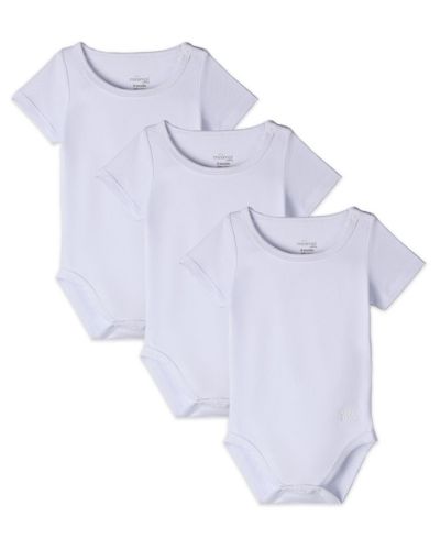 MeMoi 3 Pack Unisex Baby and Toddler Cotton Rich Solid White Short Sleeve Bodysuits
