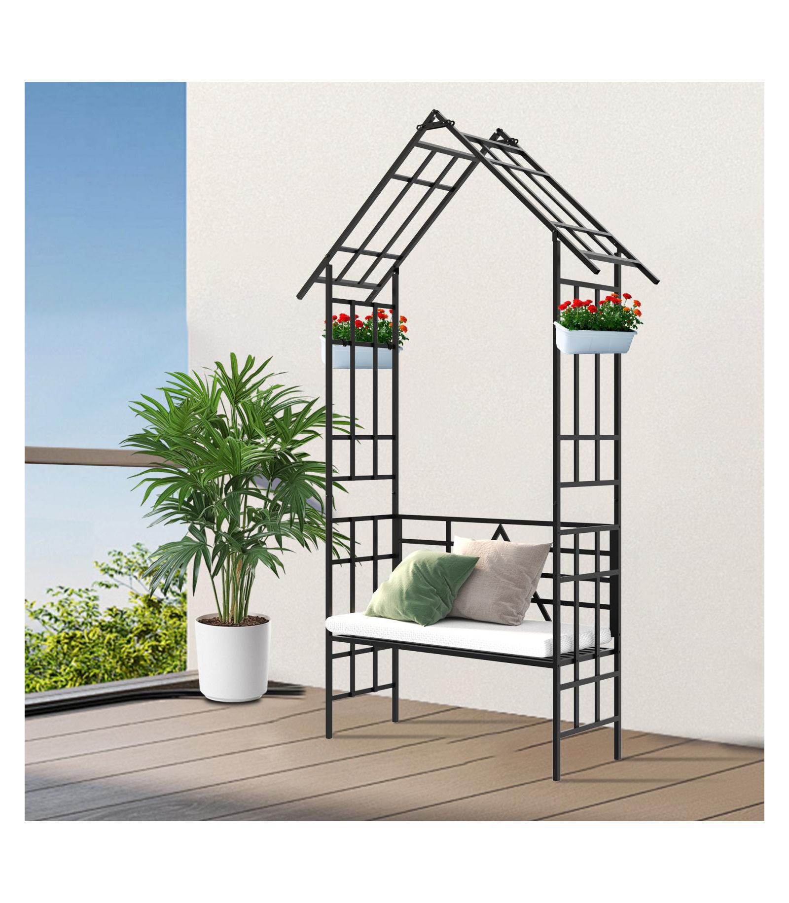 Streamdale Furniture Metal Garden Arch Bench Flower Stand Climbing Plants Support