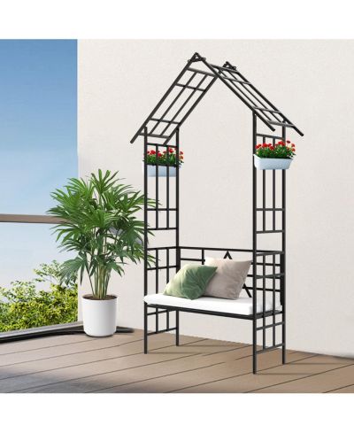 Streamdale Furniture Metal Garden Arch Bench Flower Stand Climbing Plants Support