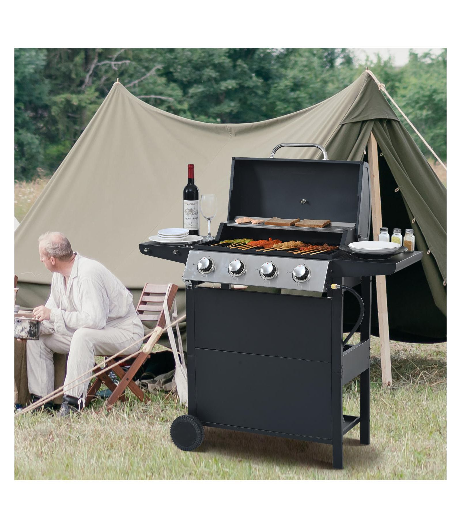 Streamdale Furniture Propane 4-Burner BBQ Grill Stainless Steel 34 000 BTU