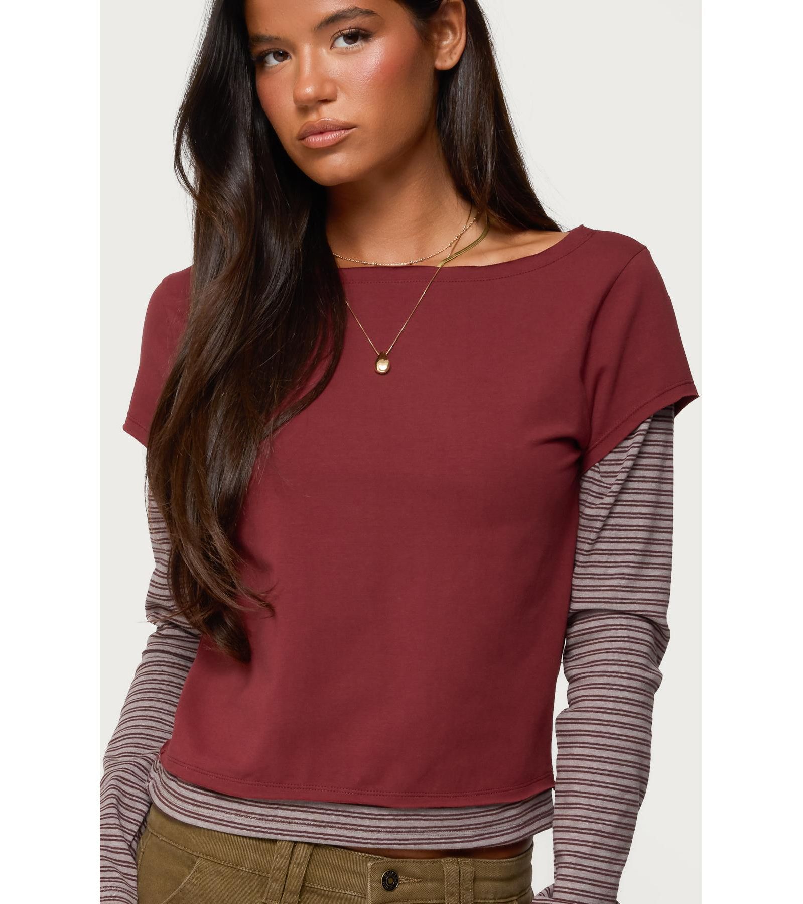 Edikted Women's Layered Stripey Long Sleeve T Shirt