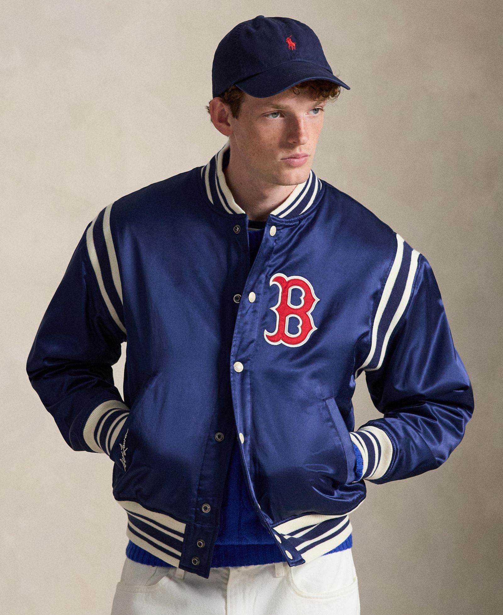 Polo Ralph Lauren Men's Striped Ribbed Baseball Collar Jacket