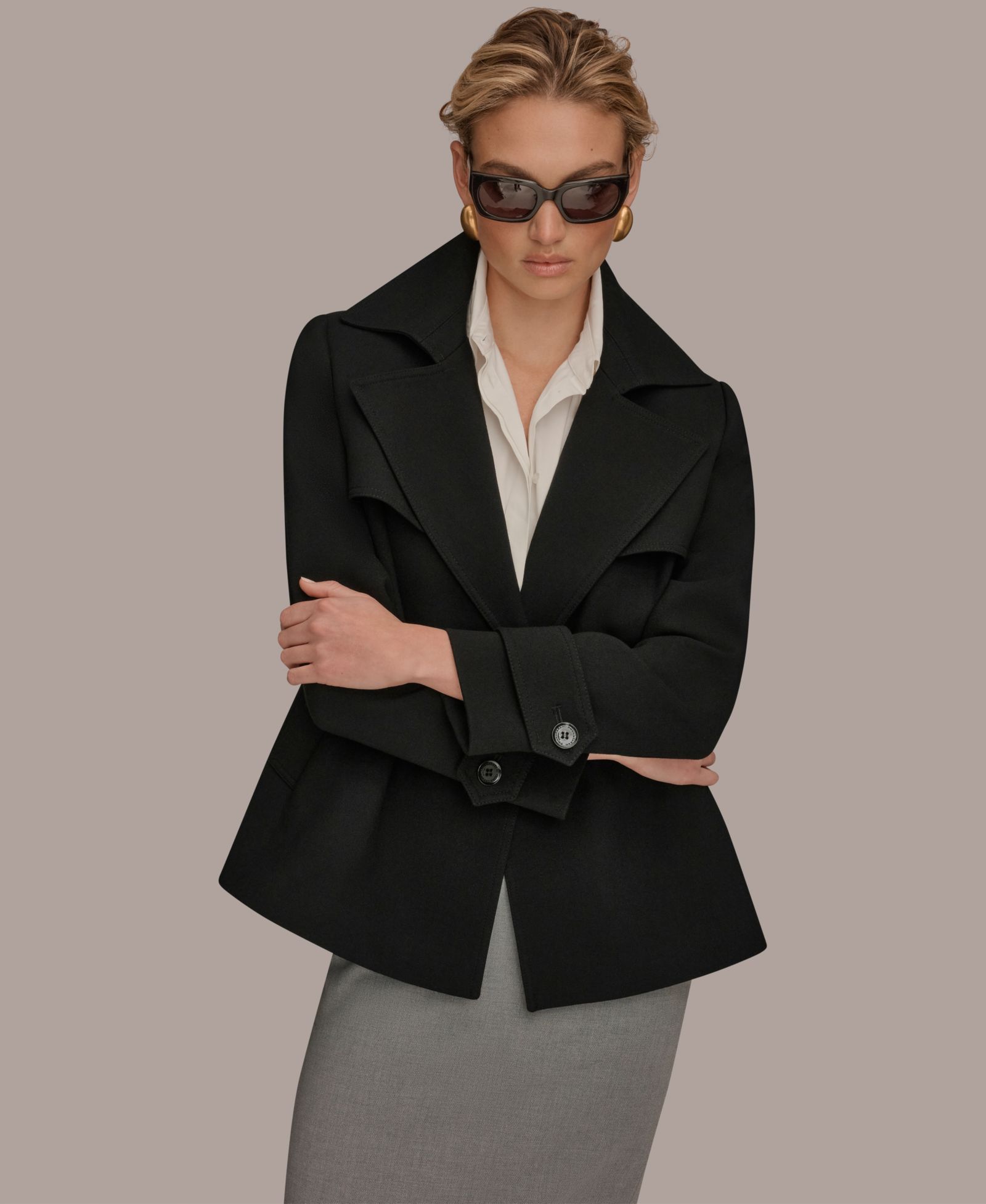 Donna Karan New York тренч женский укороченный с воротником-стойкой