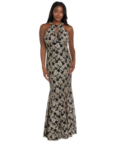 R & M Richards Women's Long Lace Scalloped Bodice Dress