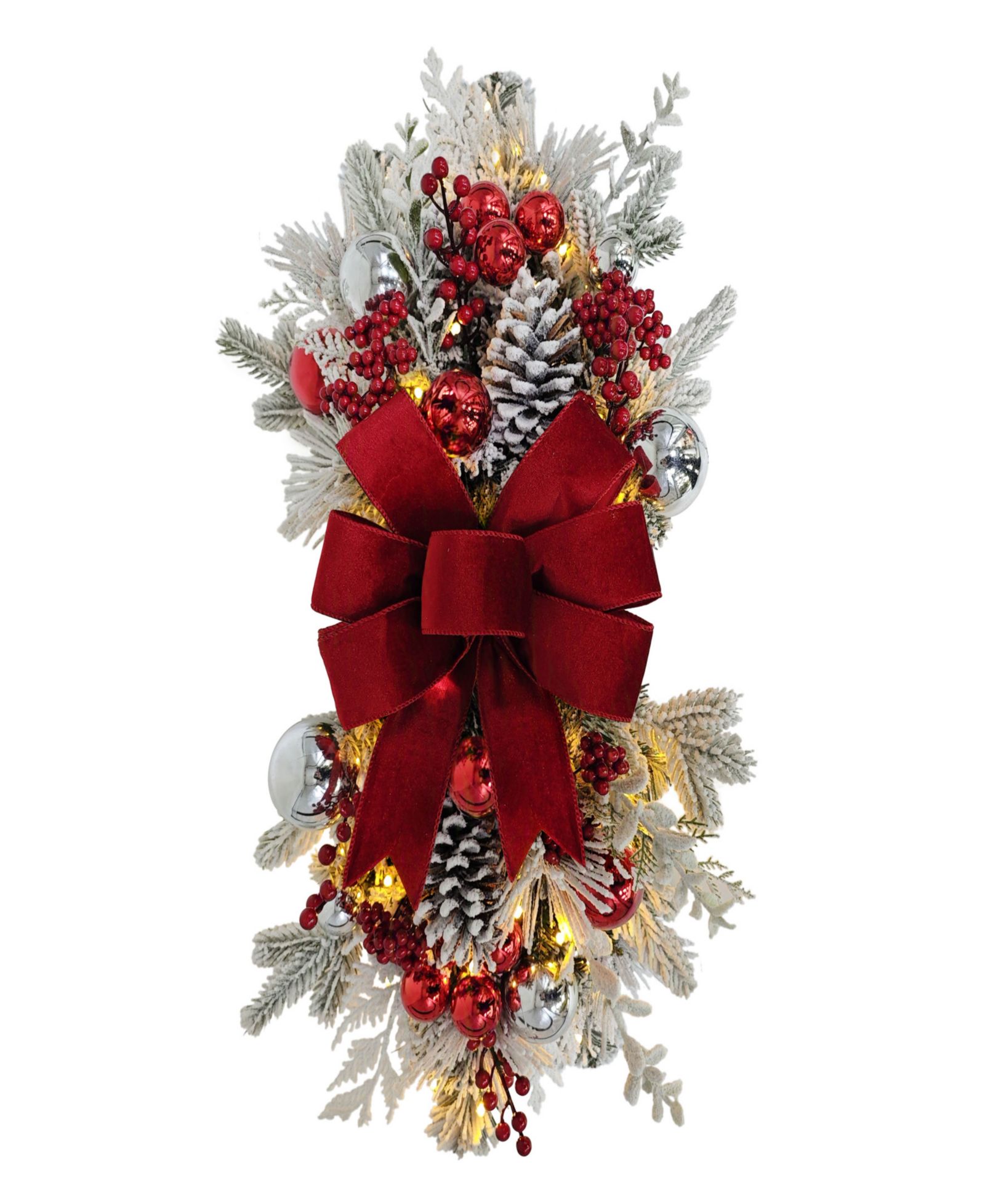 Puleo 28" Pre-Lit Adorned Flocked Artificial Banister Swag