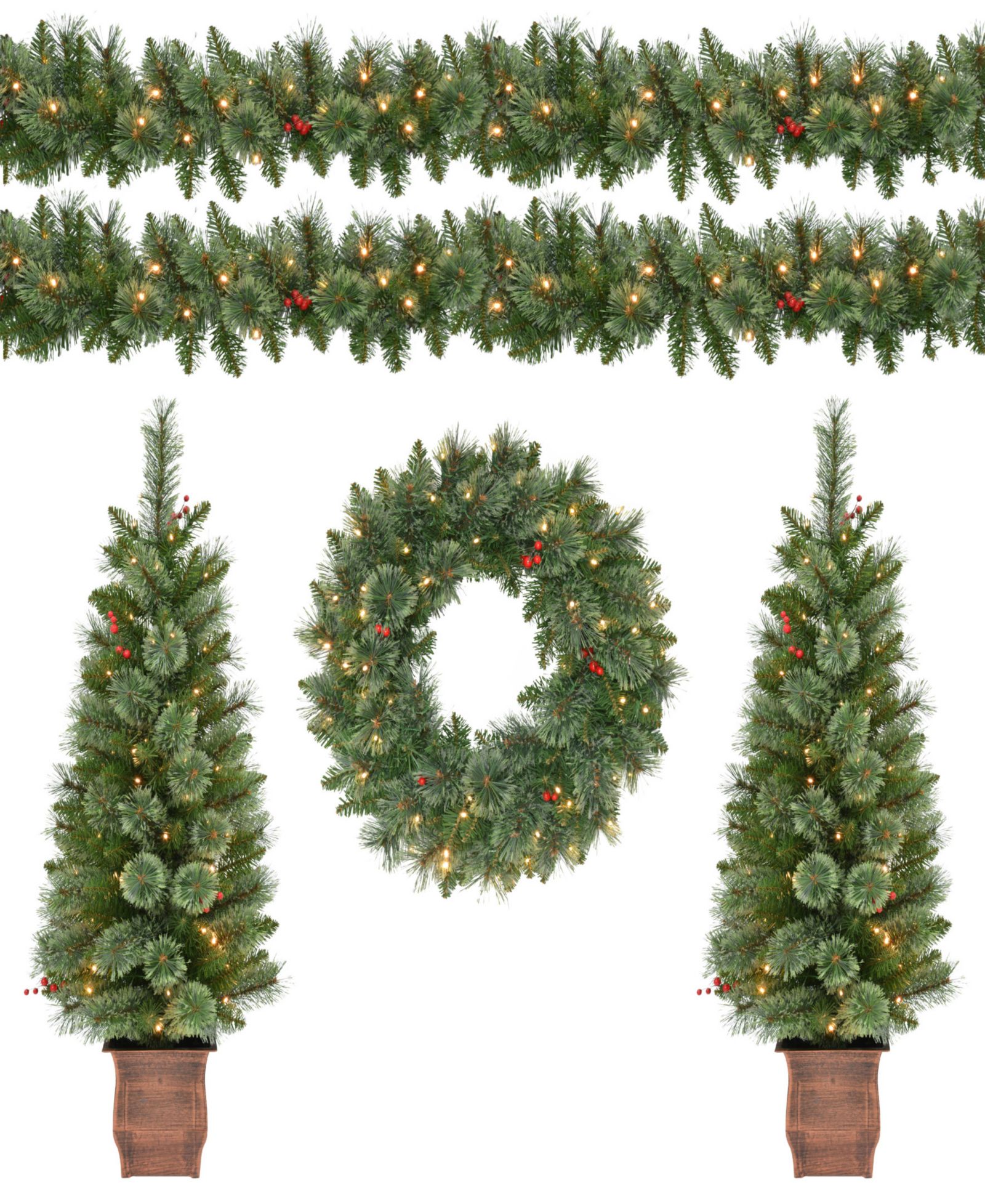 Набор Puleo 4-Pc. Pre-Lit Artificial Christmas Tree and Wreath Set