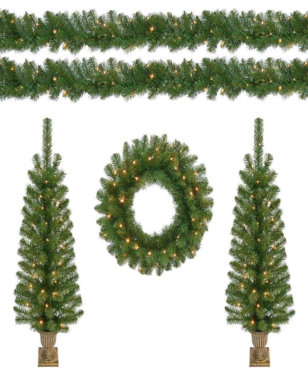 Puleo 5-Pc. Pre-Lit Artificial Christmas Tree and Wreath Set