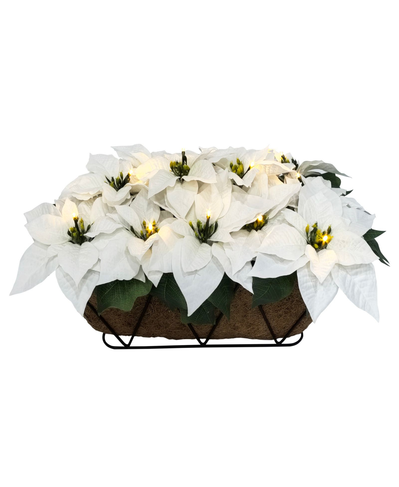 Puleo 24" Pre-Lit Artificial White Poinsettia Window Box Décor