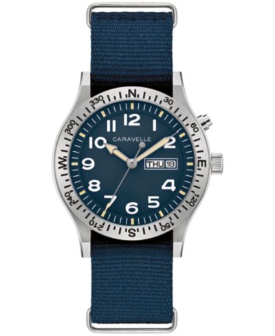 Caravelle Мужские винтажные часы с нейлоновым ремешком Blue 39mm