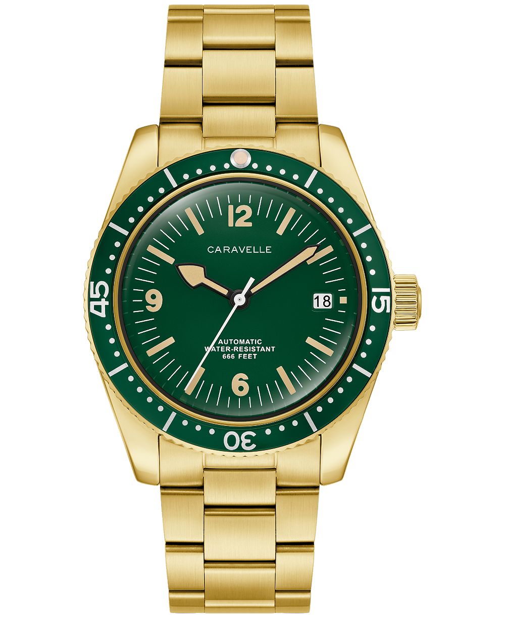Caravelle Men's Vintage Sport Sea Hunter Gold-Tone Stainless Steel Bracelet Watch, 39mm