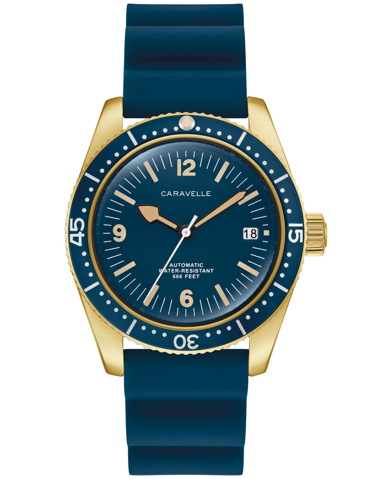 Caravelle Men's Vintage Sport Sea Hunter Blue Rubber Watch, 39mm