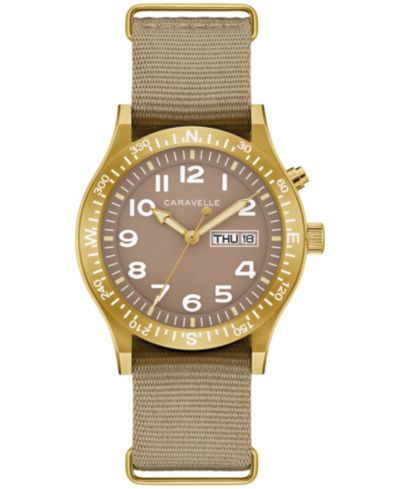 Мужские винтажные часы Caravelle Men's Casual Lite Up Taupe Nylon Strap Watch, 39mm