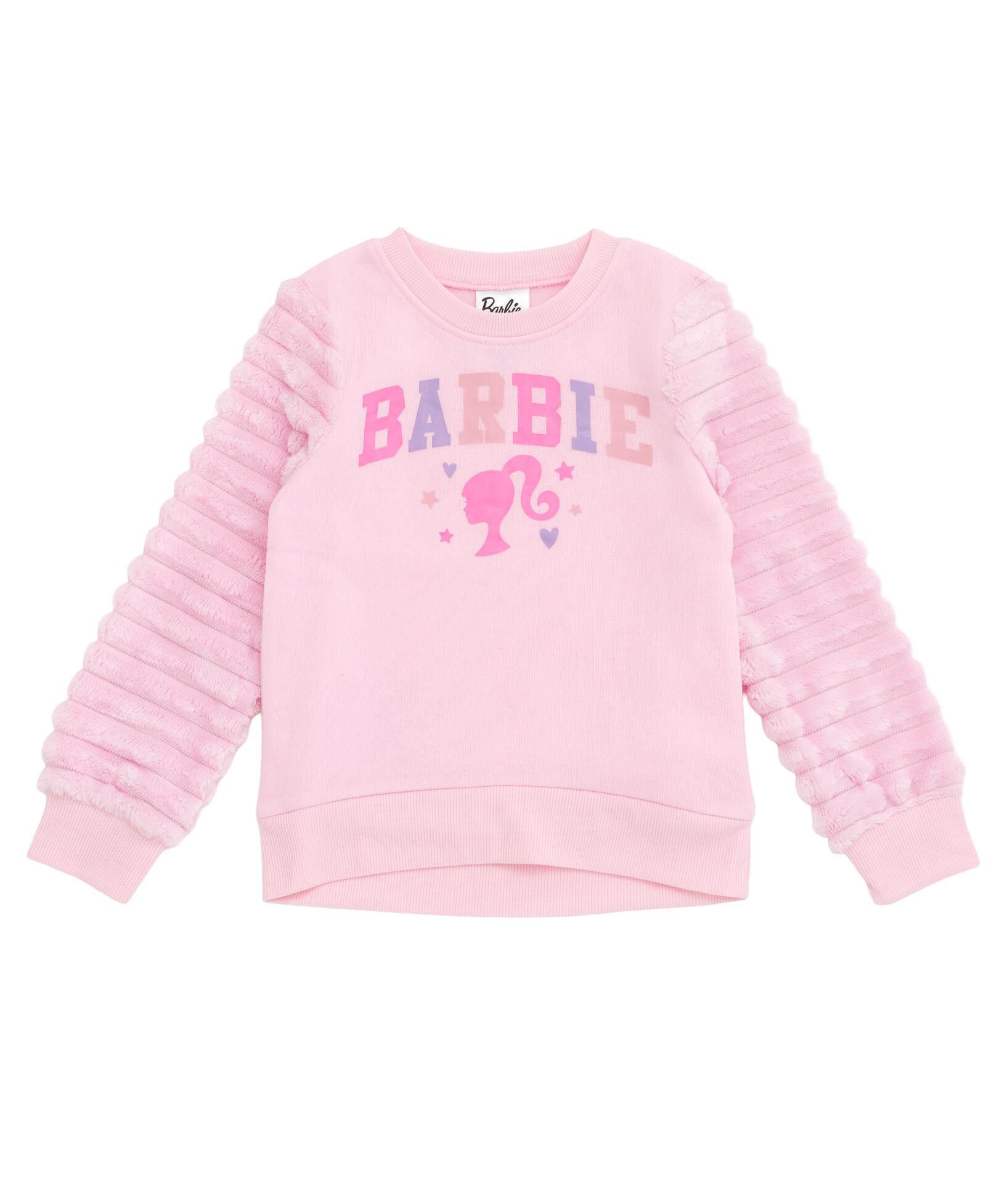 Barbie Girls Fleece Pullover Sweatshirt with Faux Fur Sleeves