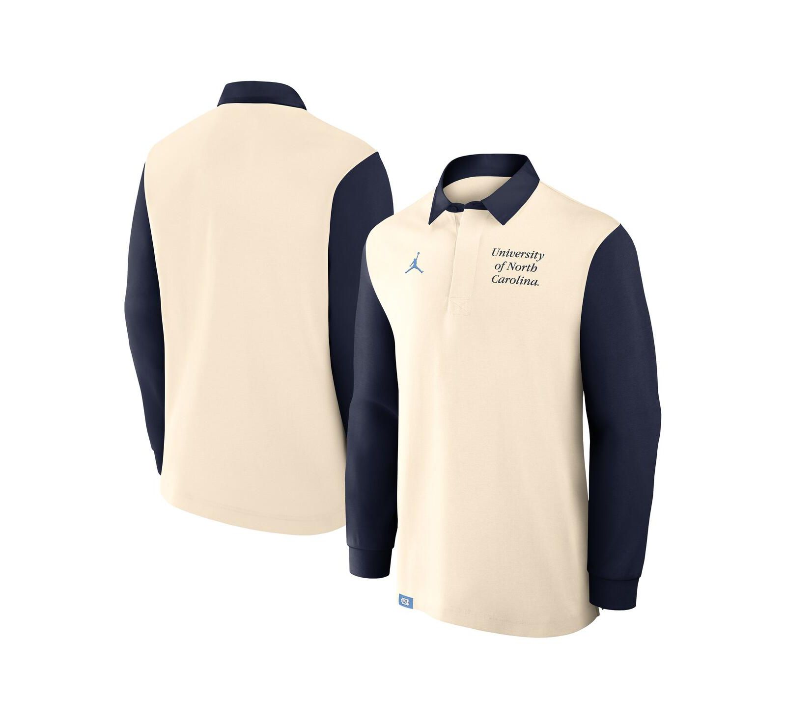 Мужская рубашка Jordan Cream/Navy North Carolina Tar Heels Rugby Long Sleeve