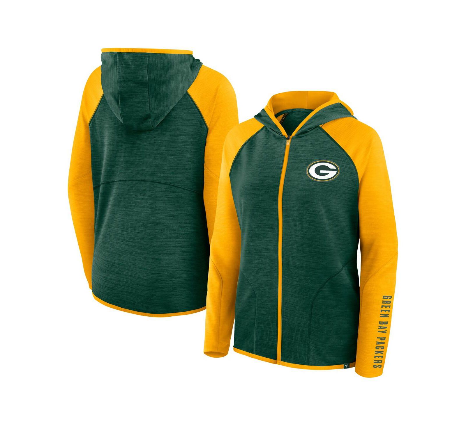 Женская толстовка Fanatics Green Bay Packers Redzone End Around Pass Raglan Full-Zip Green/Gold