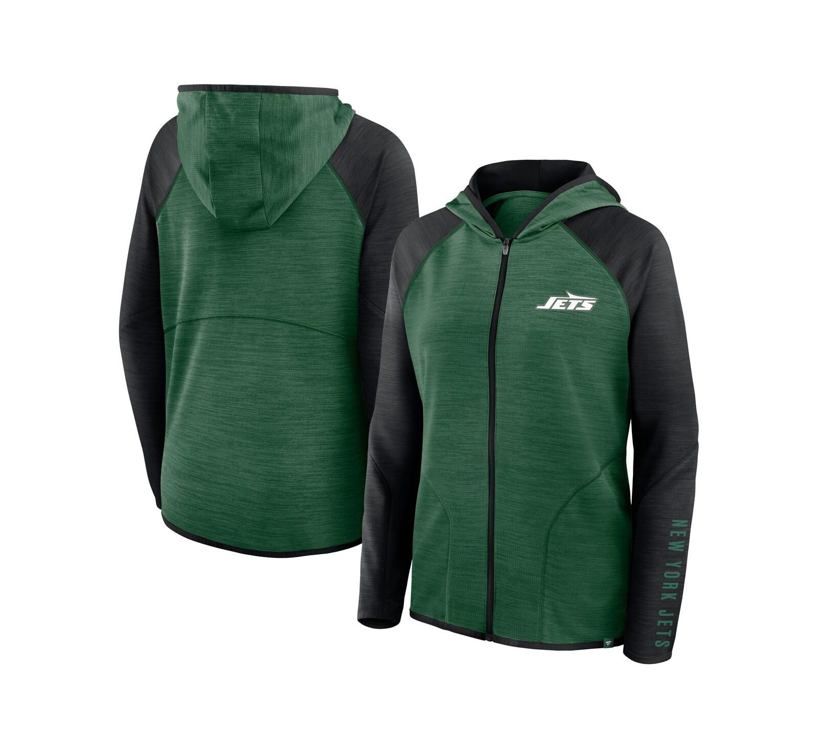 Женское худи Fanatics New York Jets Redzone End Around Pass Raglan с полной молнией, зеленое/черное