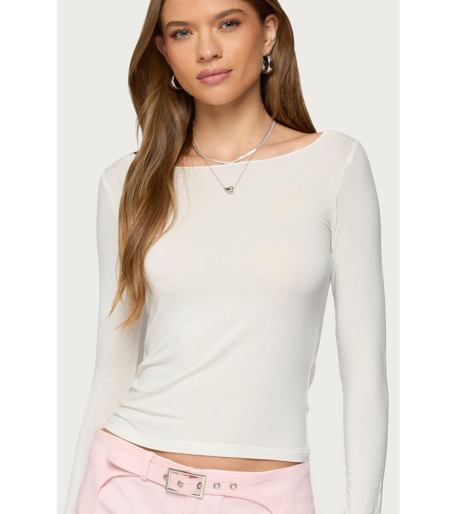 Edikted Womens Semi Sheer Long Sleeve Top