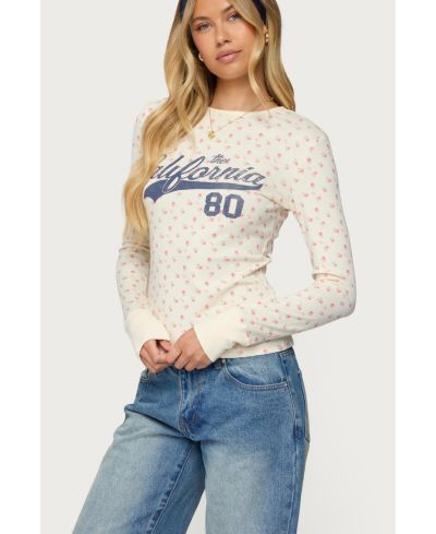 Женская футболка Edikted Womens Cali Floral Ribbed Long Sleeve T Shirt