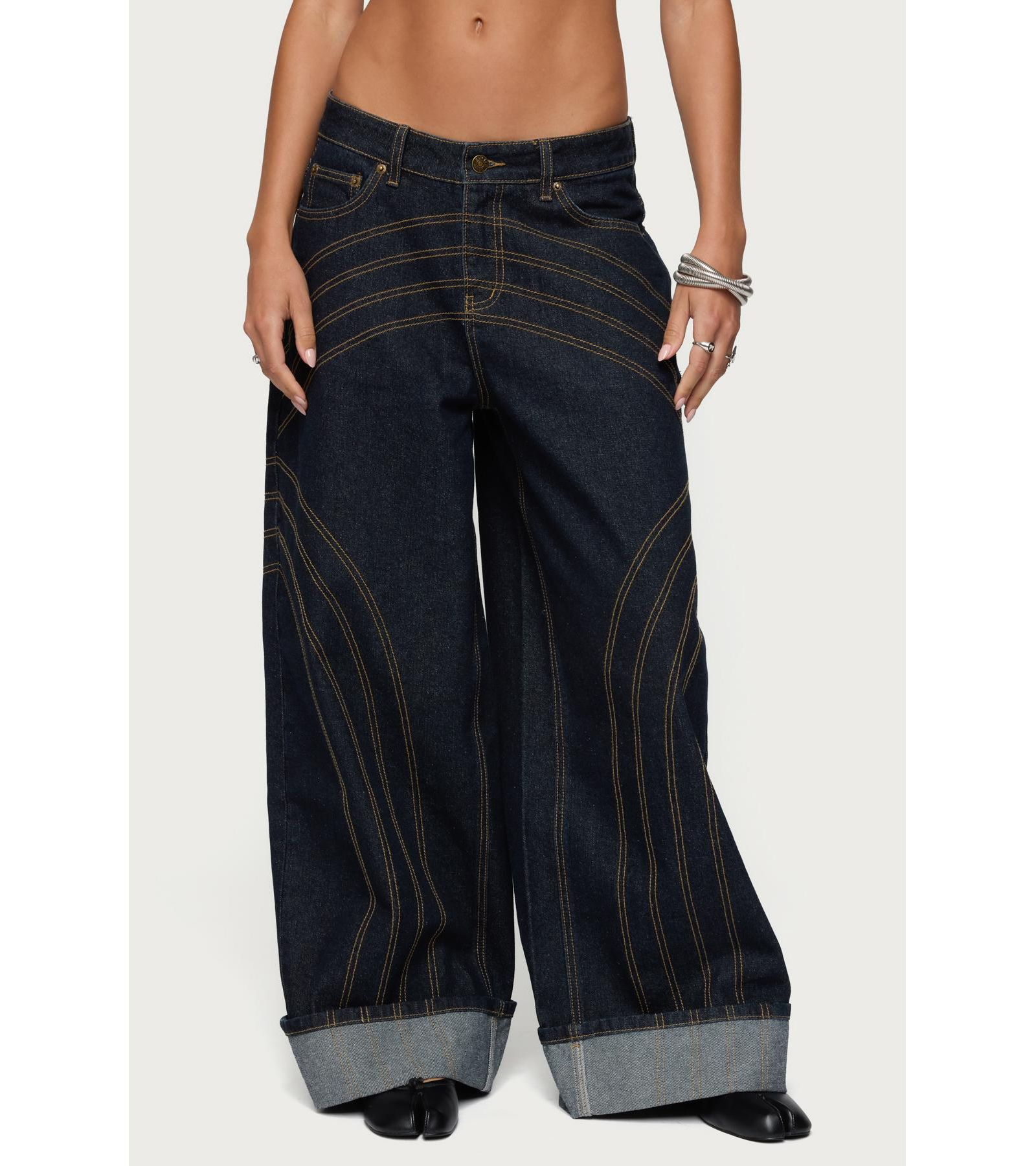Edikted Women's Cuffed Low Rise Baggy Jeans
