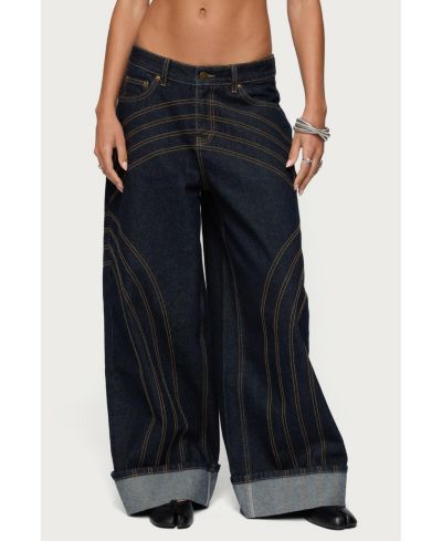 Edikted Women's Cuffed Low Rise Baggy Jeans