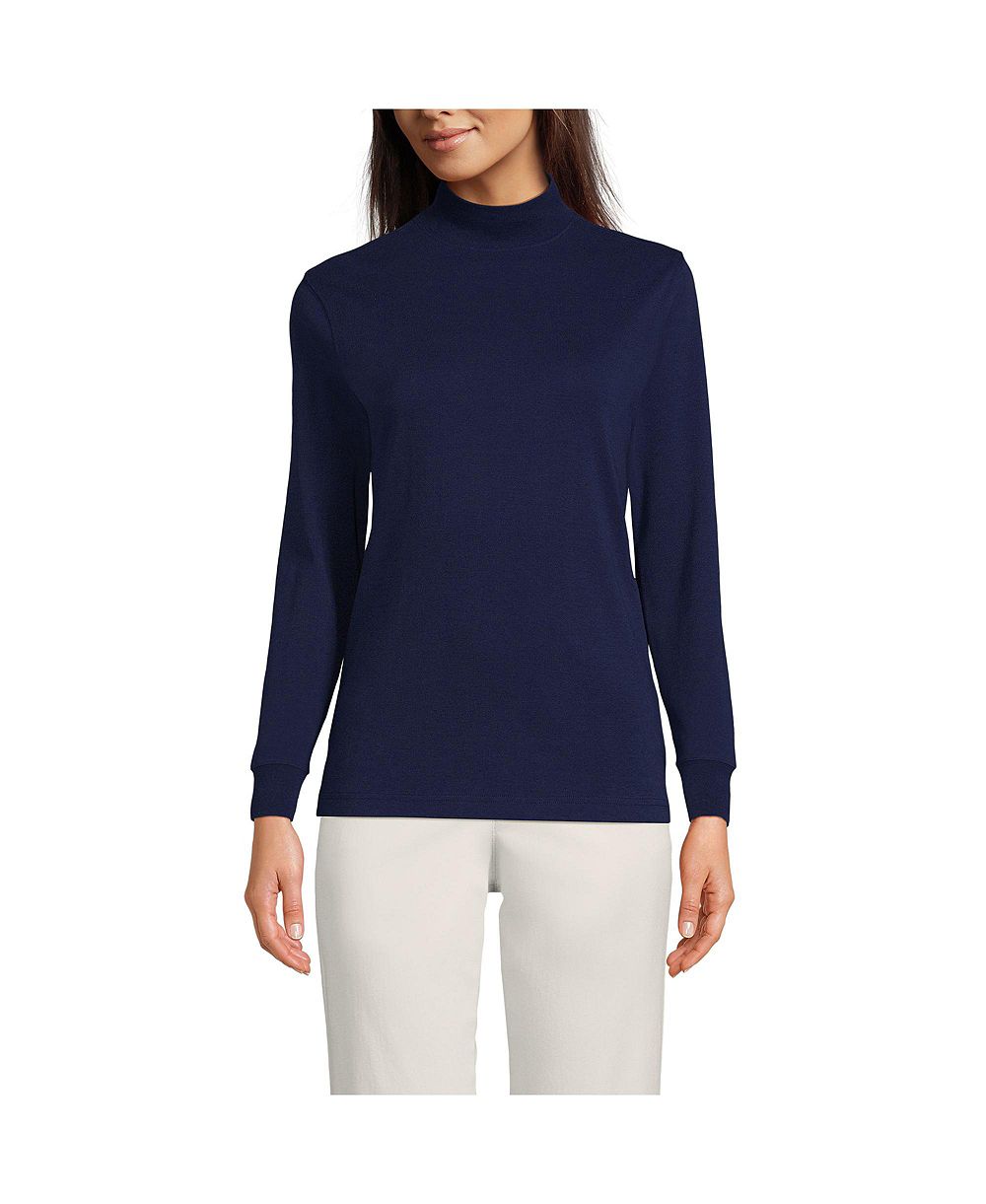Lands' End Women's School Uniform Tall Relaxed Cotton Long Sleeve Mock Turtleneck
