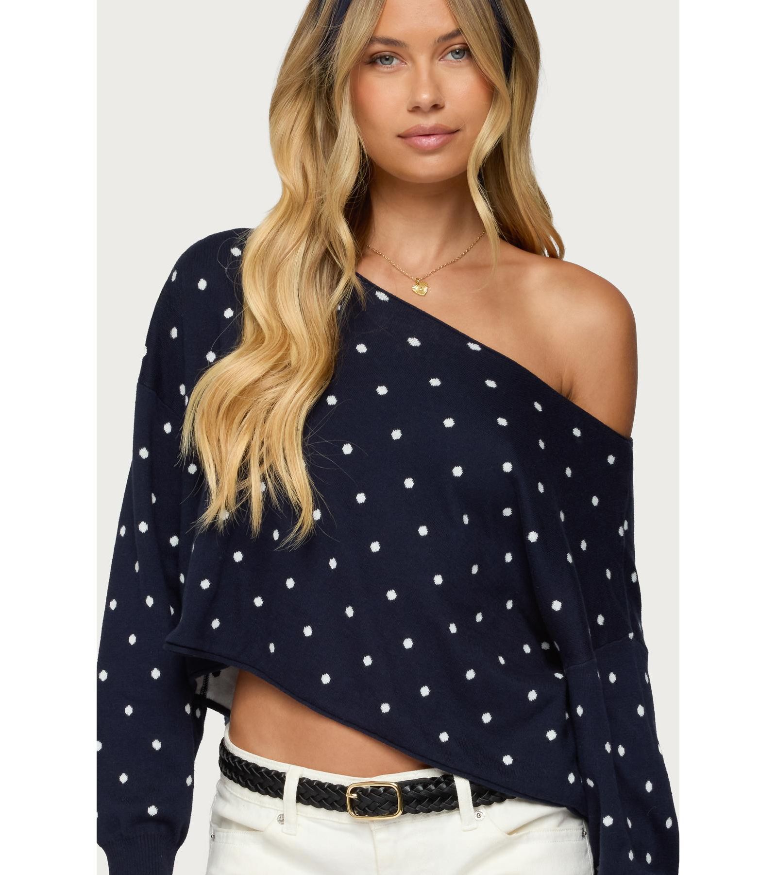 Edikted Women's Oversized Off Shoulder Polka Dot Sweater