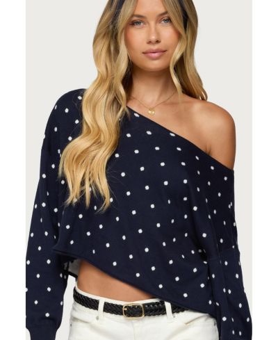 Edikted Women's Oversized Off Shoulder Polka Dot Sweater