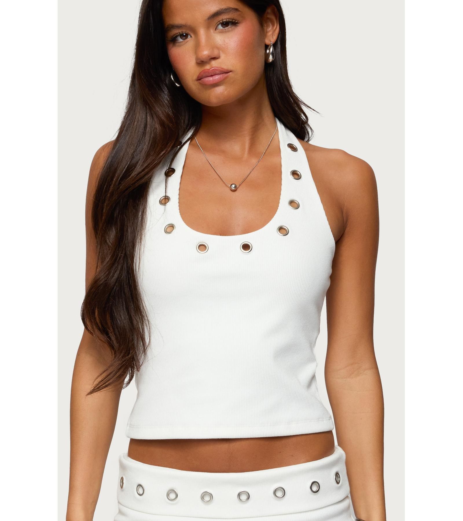 Edikted Women's Havana Grommet Ribbed Halter Top