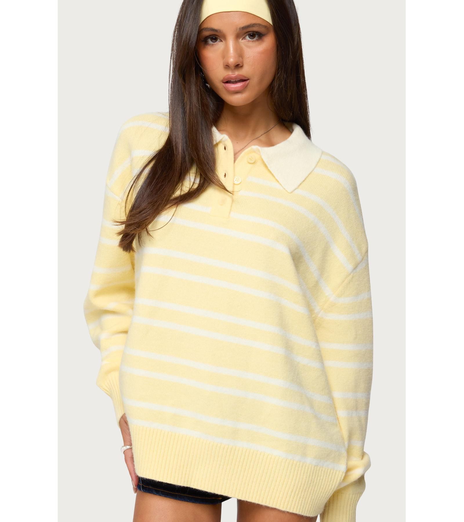 Edikted Women's Rilynn Striped Polo Sweater