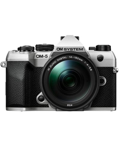 Зеркальная беззеркальная камера OM SYSTEM OM-5 Mark II, серебристый цвет с объективом M.Zuiko Digital ED 14-150mm f/4-5.6 II