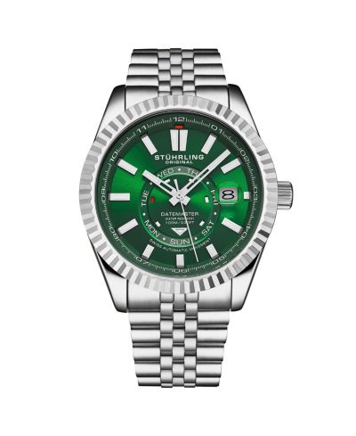 Stuhrling Datemaster II Мужские швейцарские автоматические часы, 42mm, сталь, зеленый циферблат