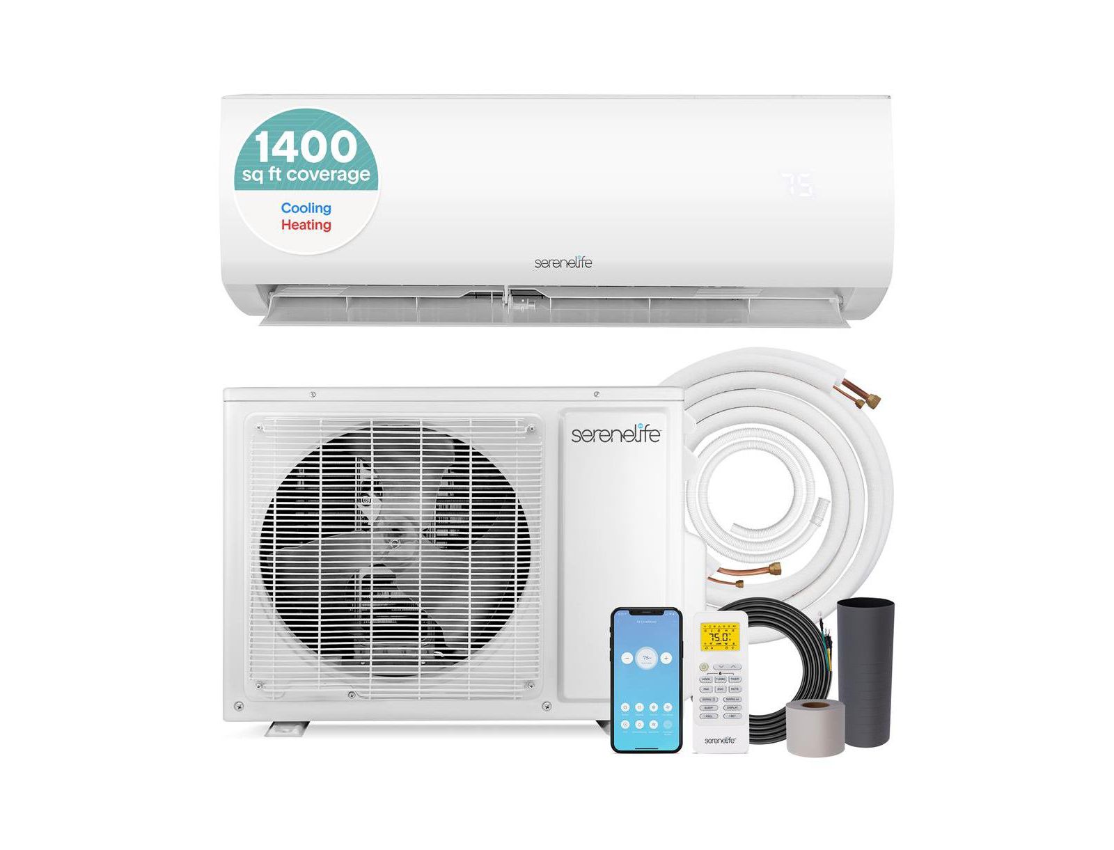 SereneLife умный мини-сплит кондиционер, WiFi, 230V, охлаждение и обогрев