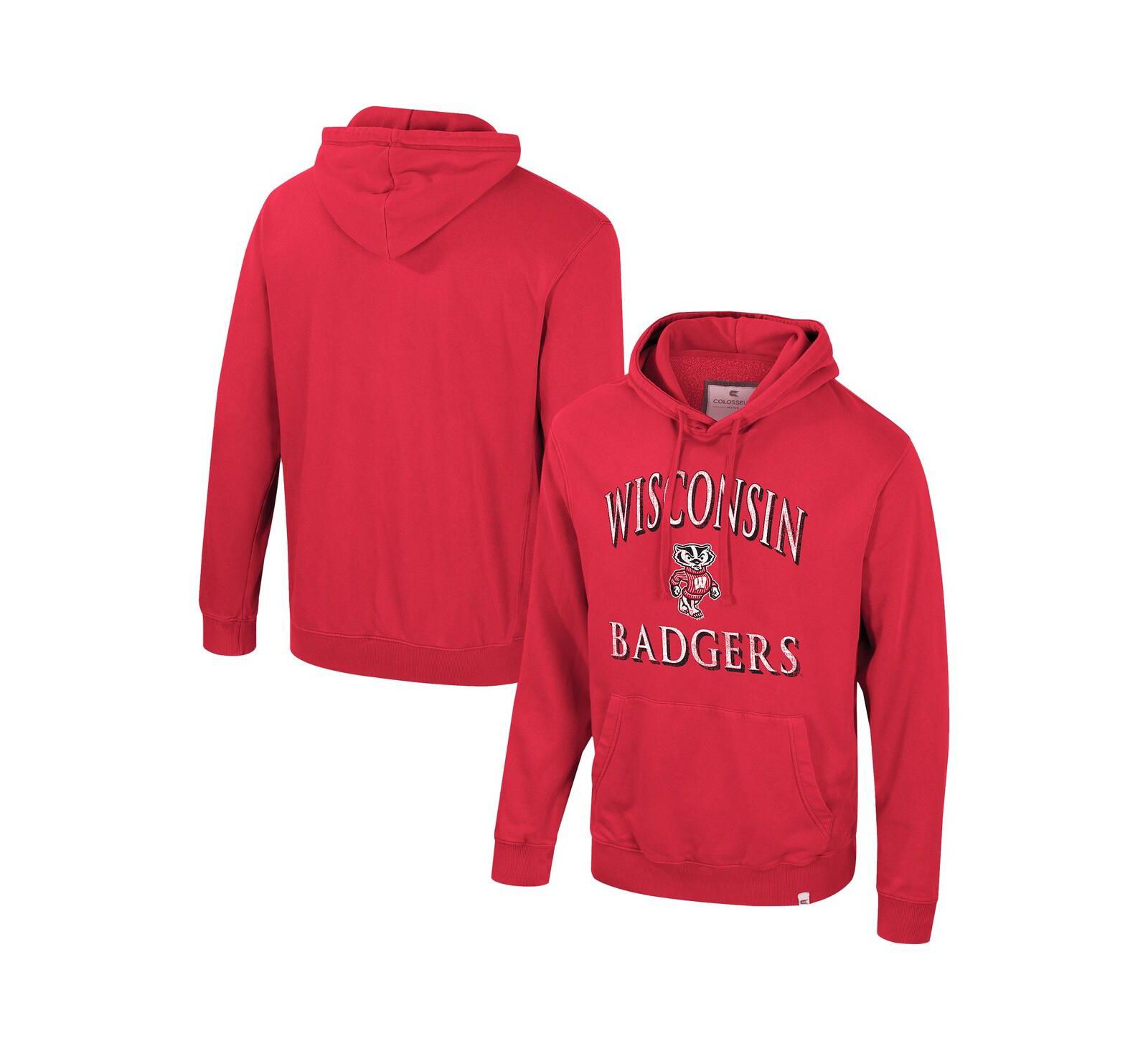 Colosseum Men's Red Wisconsin Badgers Big & Tall Cap E-Tan Pullover Hoodie
