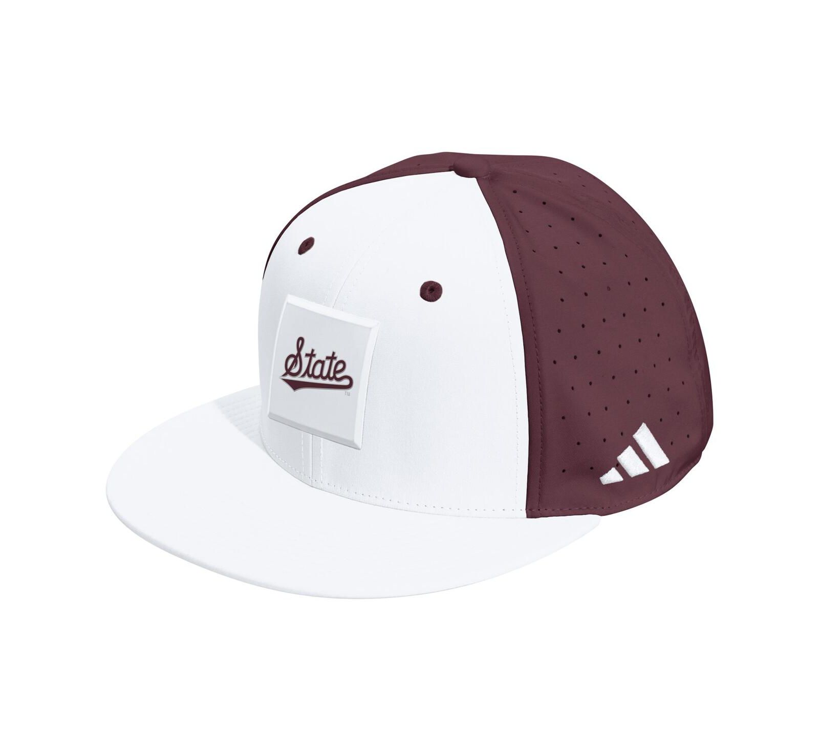 Бейсболка Adidas Men's and Women's White/Maroon Mississippi State Bulldogs Performance Flat Bill Adjustable